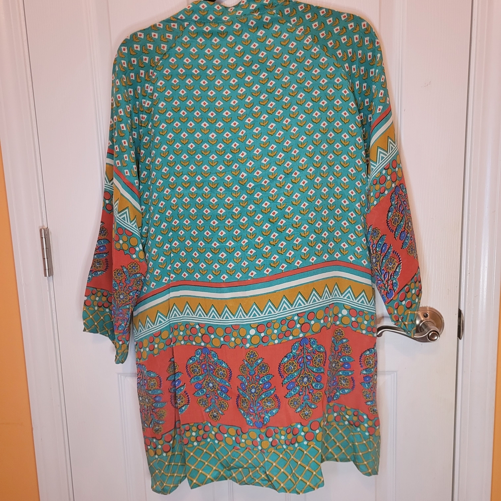 Tolani Nisha Teal and Orange Tunic Dress 100% Silk Sz Medium - Picture 6 of 10